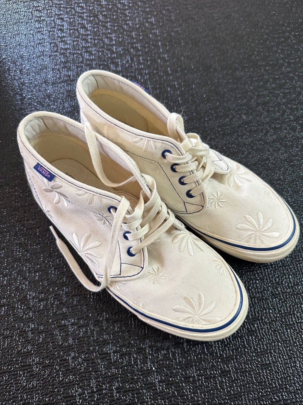Vans Cream Canvas Floral Embroidered Hi-Top Sneakers